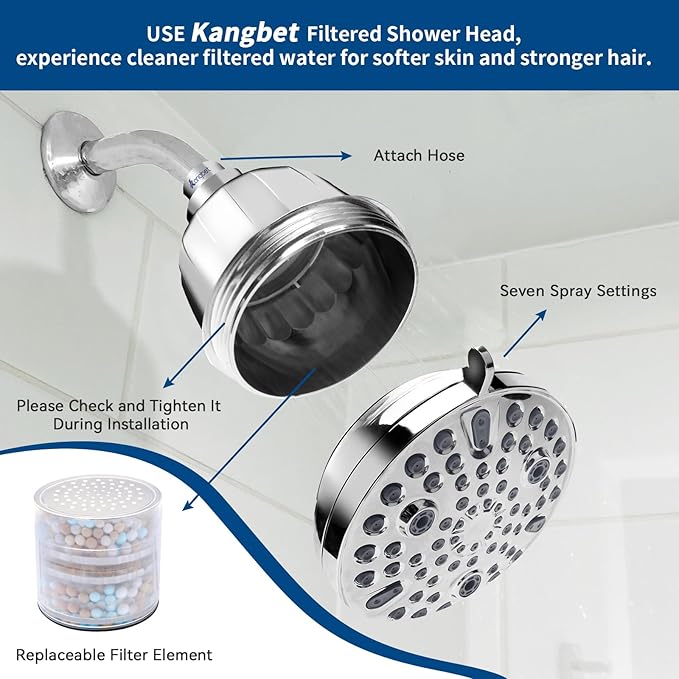 Filtered Shower Head for Healthier Hair & Skin – Removes Chlorine & Heavy Metals,Shower Head Filter for Hard Water Protect Colored Hair, And Soothe Dry Skin (Chrome)