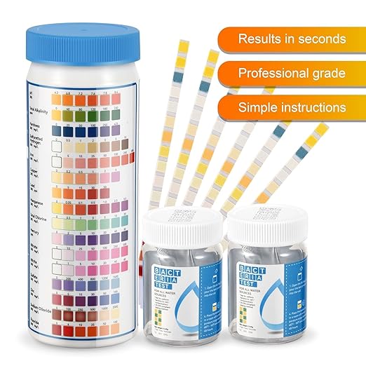 AAwipes Drinking Water Test Strips 17 in 1 50 Strips + 2 Bacteria Tester Kits, Complete Water Testing Kits for Home, Well, Tap Water, City Water, Flood Water Testing Strips (K03-50)