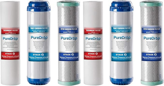 PureDrop 10 In. x 2.5 In. Standard Reverse Osmosis Replacement Pre-Filter Pack (6 Month), White, (PDR-F3) (Pack of 2)