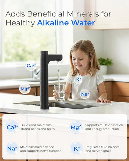 Waterdrop X16 Tankless Reverse Osmosis System, Alkaline Mineral, NSF/ANSI 42&58&372 Certified, 1600 GPD RO System, 11-Stage Filtration, UnderSink, 3:1 Pure to Drain, Smart Black Faucet, BPA Free