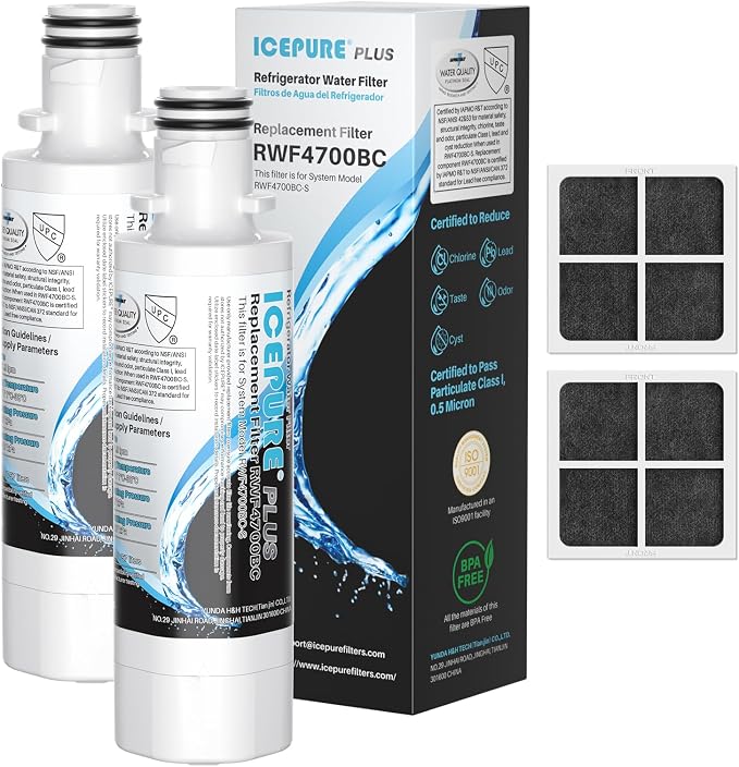ICEPURE PLUS ADQ747935 NSF/ANSI 53 & 42 Certified Water Filter | Remove Lead, Replacement for LG LT1000P/PC/PCS Kenmore 9980 ADQ74793501 ADQ74793502 LMXS28626S and LT120F Air Filter 2Combo