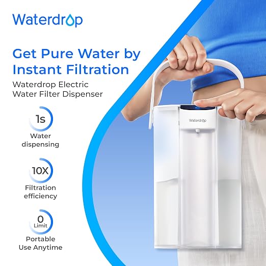 Waterdrop ED01W Electric Water Filter Pitcher with 4 Filters, 15-Cup, White | NSF/ANSI 42&53&401&372, Reduce 99.6% of Lead and 45+ Impurities, Rechargeable Instant Dispenser, Does not Lower TDS