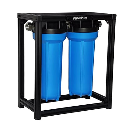 S2 PRO External 2-Stage RV Fresh Water Filter System, High Flow, Oversized Housings, 3/4" GHT Stainless Steel Fittings, Reduce Sediment, Chlorine, Odor, All Aluminium Free-Standing Chassis, Blue