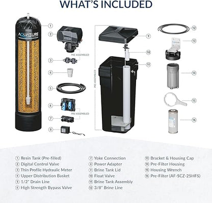 Aquasure Harmony Series 64,000 Grains Whole House Water Softener Bundle with Automatic Digital Metered Control Head, Reduces Hardness, 4-6 Bathrooms