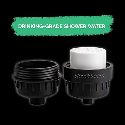 Shower Filter for Hard Water- Original StoneStream Shower head filter with Vitamin C and Activated Charcoal to remove Chlorine, Heavy metals and more- For Dry Skin and Hair