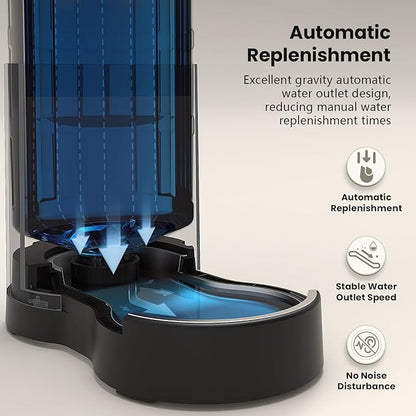 CZPET Dog Water Bowl Dispenser 8L, Wider Mouth & Upgraded Brush for Easy Cleaning Automatic Cat Gravity Refilling Waterer with Removable Stainless Steel Bowl, Large Drinking Area for Multi-Pet (Black)