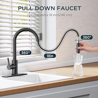 FORIOUS Oil Rubbed Bronze Kitchen Faucet with Soap Dispenser, High Arc Modern Sink Faucet with Pull Down Sprayer and Deck Plate Fit for 1 or 3 Hole for Pot Filler Bar Farmhouse Laundry Rv, ORB