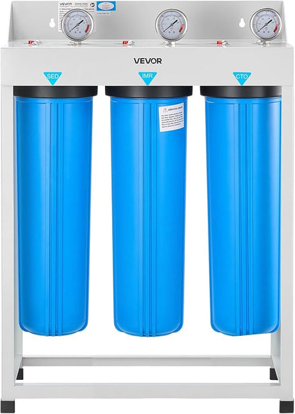 VEVOR Whole House Water Filter System, 3-Stage | Sediment, IMR, CTO | 4.5" x 20" Home Water Purifier Filter Reduce Iron, Manganese, Chlorine, Bad Taste, Odor, Rust