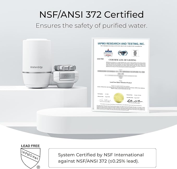 Waterdrop FC-02 Faucet Water Filter for Skin Care, Bathroom Sink Filter | Reduces Chlorine, NSF Certified Faucet 0.01μm Ultra-Filtration Water Filter, Lead-Free Material, 320 Gallons, White, 1 Filter