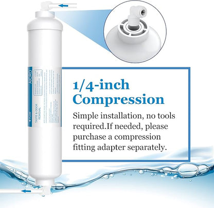 Inline Water Filter for Ice Maker, Refrigerator, Under-Sink Reverse Osmosis Water System, Post Activated Carbon Water Filter Replacement Cartridge with 1/4-Inch Compression-Connect (Pack of 2)
