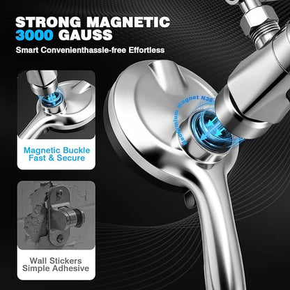 Rainfall Shower Head With Handheld Combo, Adjustable Drivse Filtered Shower Heads with Handheld Spray Combo, One-piece High Pressure, Built-in Magnetic Docking and Power Jets
