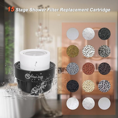 HarJue 15 Stage Shower Filter Replacement Cartridge, Universal High Output Shower Filter for Hard Water Remove Chlorine and Harmful Substances, Body Caring, 2 Pack