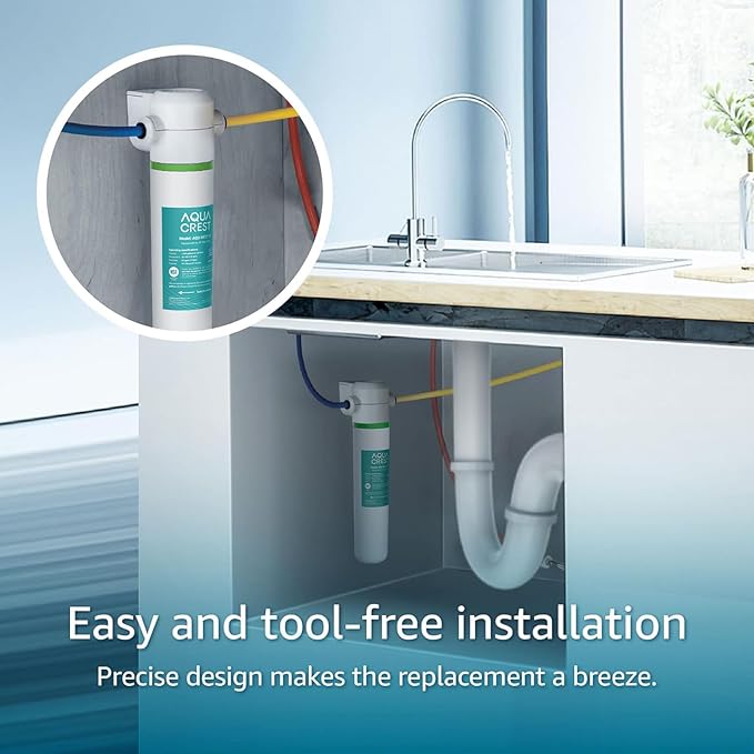AQUA CREST FQK1K Under Sink Water Filter, Replacement for GE FQK1K, FQK2J, Compatible with GE GXK185K and GX1S50R, NSF/ANSI 42 372 Certified, Reduces Chlorine, Taste&Odor, 1350 Gallons, 2 Pack