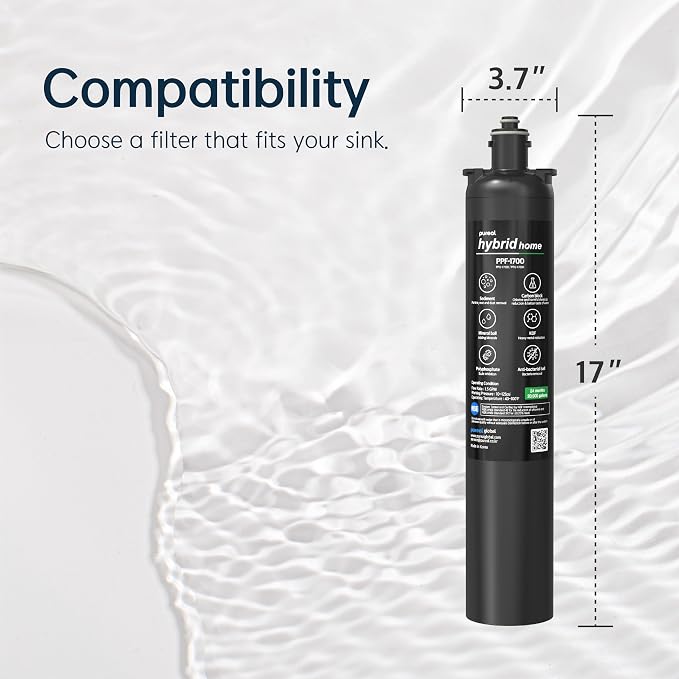 Pureal PPF-1700 Under Sink Water Filter Replacement Cartridge, 17 Inch | NSF/ANSI 42 & 372 Certified. Reduces PFAS, Lead, Chlorine & Odor. 20,000-Gallon Capacity. Long-Lasting Filter. Made in Korea.