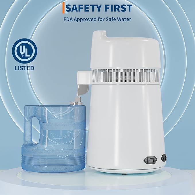 GarveeHome Water Distillers for Home Countertop, 1.5 gal/6 L Stainless Steel Distilled Water Machine with Glass Container, 750W Desktop Drinking Purifier Filter Distilling Kit