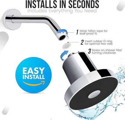 Feels Like Om Filtered Shower Head with Water Softener - Shower Filters to Remove Toxic Chemicals & 98% of Chlorine - High Pressure Filter for Hard Water - Tested Shower Filter for Hair and Skin