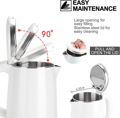 Secura Stainless Steel Double Wall Electric Kettle Water Heater for Tea Coffee w/Auto Shut-Off and Boil-Dry Protection, 1.0L (White) SWK-1001DW/HB-K012