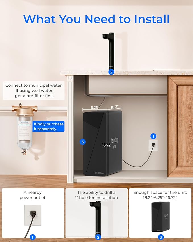 Waterdrop X16 Tankless Reverse Osmosis System, Alkaline Mineral, NSF/ANSI 42&58&372 Certified, 1600 GPD RO System, 11-Stage Filtration, UnderSink, 3:1 Pure to Drain, Smart Black Faucet, BPA Free