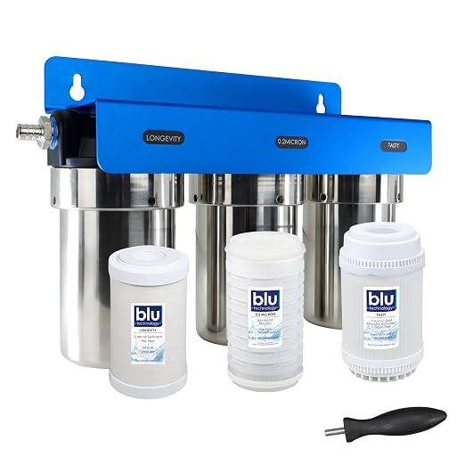 GoBluTech Trio, RV Water Filter System with 0.2 Micron Drinking Water Filter System & Mounting Bracket - RV, Camper Van Water Filtration System - US Veteran Owned
