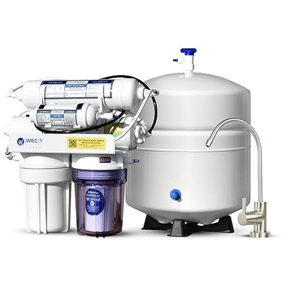 WECO TINY-150ALK Reverse Osmosis Water Filter System - Compact 4-Stage RO Filtration with TFC Membrane and Lead-Free Faucet - Includes Water Tank