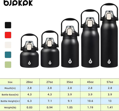 BJPKPK Insulated Water Bottles with Straw, 35 oz Stainless Steel Metal Water Bottle with One-handed Opening Lid, BPA Free Sport Jugs, Flasks for Men & Women, Black