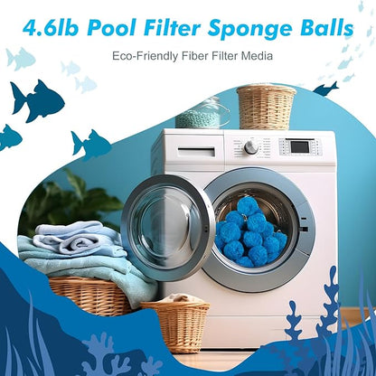 Zubebe 4.6 lbs Pool Filter Media Balls Fiber Filter Media for Swimming Pool Sand Filters and Bath Center Bathtubs Spas Aquarium Grime Cleaning Scum (Blue)