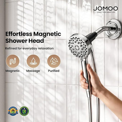 JOMOO Filtered Shower Head with Handheld, 4.5 Inch High Pressure Magnetic Showerhead with Filter, 7 Spray Modes Handheld Shower Head for Hard Water with Magnetic Docking, Chrome
