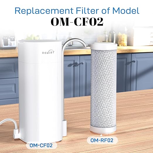OM-CF02 Countertop Water Filter & OM-CF02 Replacement Filter, Reduces 99.99% Lead, Chlorine, Heavy Metals, Bad Taste & Odor (2 Filters Included)