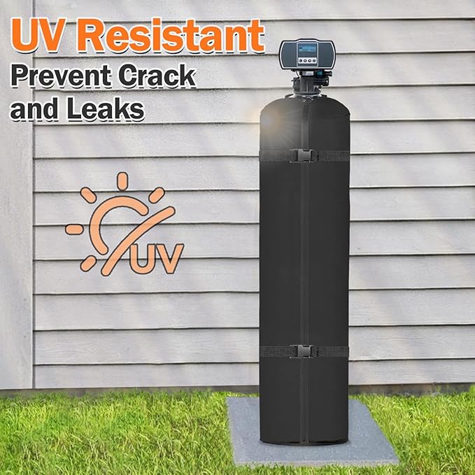 Water Softener Cover Outdoor Insulated, 3 Layers Insulation Water Softener Tank Jacket, Water Softener Covers for Outside Units, 10''D x 54''H(Cover Only)- Black