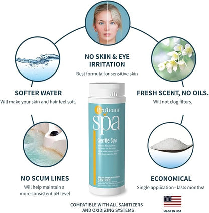 ProTeam Gentle Spa Hot Tub Water Softener & Conditioner — Softens Hard Water, Prevents Scum Lines & Skin Irritation, Borate pH Stabilizer — Fresh Scent, (1.5 lb) (2 Pack) + SplashWiz Care e-Book