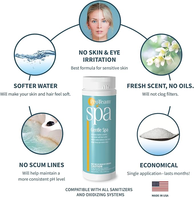 ProTeam Gentle Spa Hot Tub Water Softener & Conditioner — Softens Hard Water, Prevents Scum Lines & Skin Irritation, Borate pH Stabilizer — Fresh Scent, 1.5 lb + SplashWiz Care e-Book