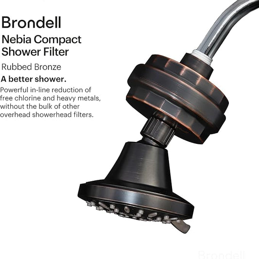 Brondell Shower Filter VivaSpring, Compact Rubbed Bronze – High Output, 100% High-Purity KDF Filtration, With FF-30 Filter Cartridge, Filtered Shower Water for Healthier Skin & Hair