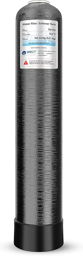 WECO Mineral Tank for Water Softener/Filter - Polyethylene Inner Shell Pressure Vessel with 2.5" Top Opening - 150 PSI Max Pressure - 120 °F Max Temperature - 9x48, BLACK