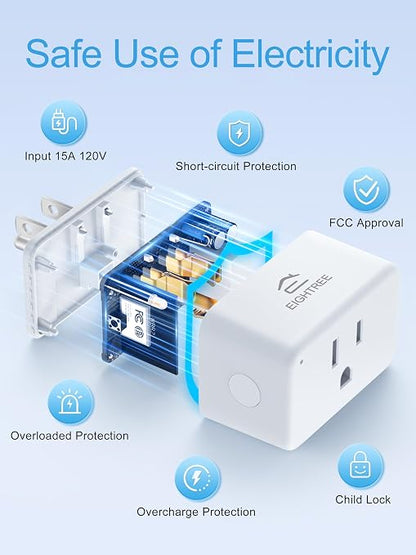 EIGHTREE Smart Plug 15A, Smart Plugs that Compatible with Alexa & Google Home & SmartThings, No Hub Required, WiFi Outlet with Remote Control, Timer & Schedule, 2.4GHz WiFi Only, 2 Packs