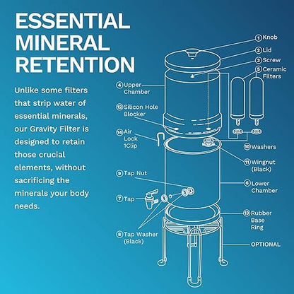 Survivor Filter Ultra Gravity Water Filter System - Stainless Steel Countertop Gravity Fed Water Filter, 2.25 Gallon, for Home and Outdoors - Removes Bacteria, Viruses, and Parasites