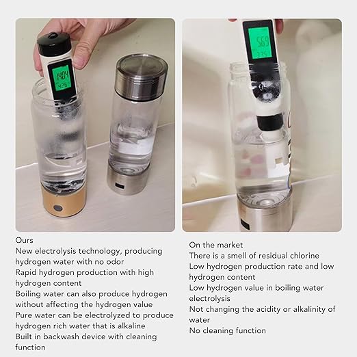 410ml Hydrogen Water Bottle with Nasal Inhalation Hose, 1200?1400PPB Portable Rechargeable Hydrogen Water Ionizer Machine, Hydrogen Rich Water Glass Health Cup for Home Travel