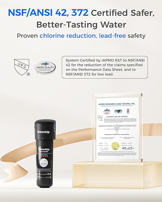 Waterdrop 10UB-B Under Sink Water Filter, Reduces PFAS, PFOA/PFOS, Lead, Chlorine, Bad Taste, NSF/ANSI 42 Certified, 11K Gallons, Easy Installation, Black Faucet