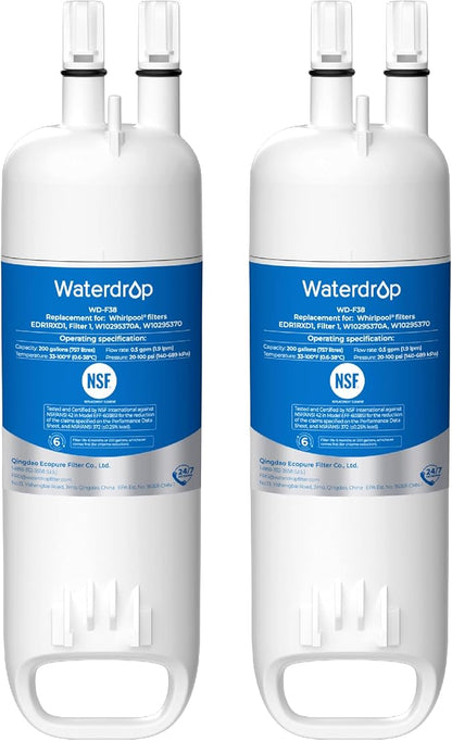 Waterdrop EDR1RXD1 Refrigerator Water Filter, 2 Pack | Replacement for Everydrop® Filter 1, Whirlpool® W10295370A, EDR1RXD1B, P8RFWB2L, P4RFWB, WD-F38, Kenmore® 46-9081, 46-9930