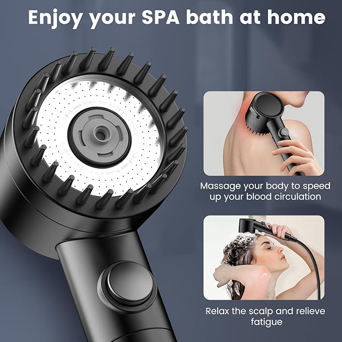 Filtered Shower Head with Handheld, High Pressure 5-Spray Ion Drops Shower Head with Filters for Hard Water, ON/OFF Switch Showerhead for Pets Bath, Shower Heads Filter - Remove Chlorine