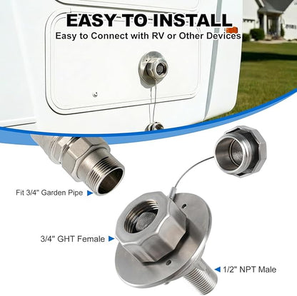 All Metal RV City Water Inlet With Check Valve - Durable Replacement Water Fill Connection for Camper, Motorhome, Trailer, Marine