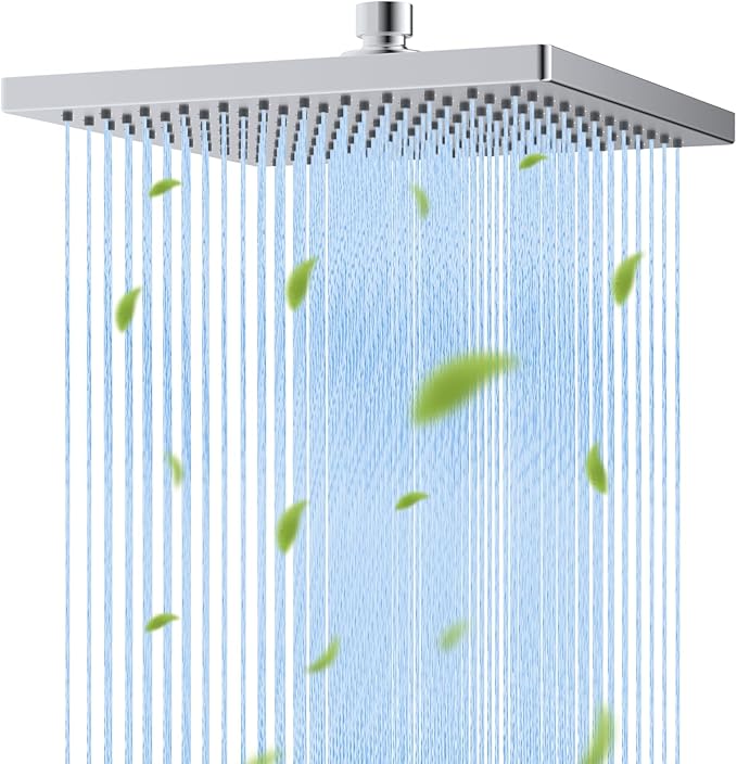 Hibbent cUCPC Certified Metal Showerhead, 10'' High Pressure Rainfall Shower Head, Square Large Bathroom Waterfall Shower Heads, High Flow Fixed Showerheads with Adjustable Brass Ball Joint, Chrome