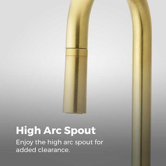Pfister Zanna Kitchen Faucet with Pull Down Sprayer and Soap Dispenser, Single Handle, High Arc, NSF Certified, Brushed Gold Finish, F5297ZNRBG