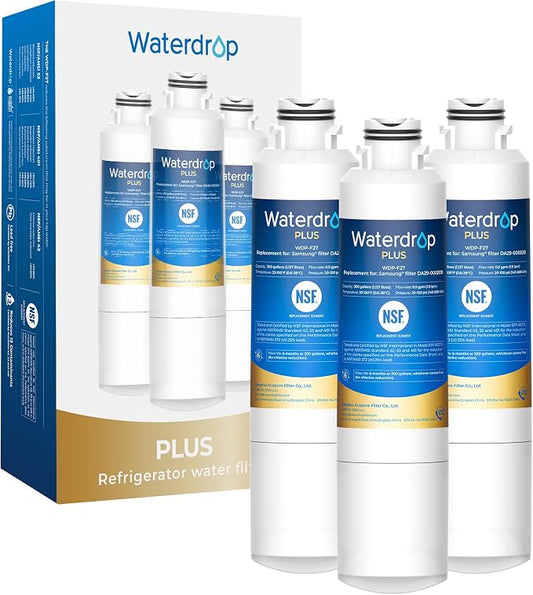 Waterdrop Plus WDP-F27 NSF 401 Certified Refrigerator Water Filter, 3 Pack | DA29-00020B, DA97-08006A, 46-9101, HDX FMS-2, RF263BEAESR, Reduce Chlorine, bad Taste and Odor, Refrigerator Water Filter