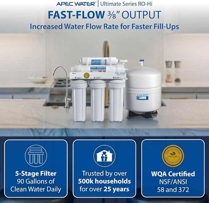 APEC Water Systems Ultimate RO-Hi Top Tier Supreme Certified High Output Fast Flow Ultra Safe Reverse Osmosis Drinking Water Filter System