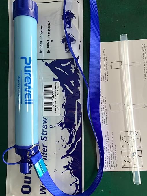Purewell Outdoor Water Filter Personal Water Filtration Straw Emergency Survival Gear Water Purifier for Camping Hiking Climbing Backpacking