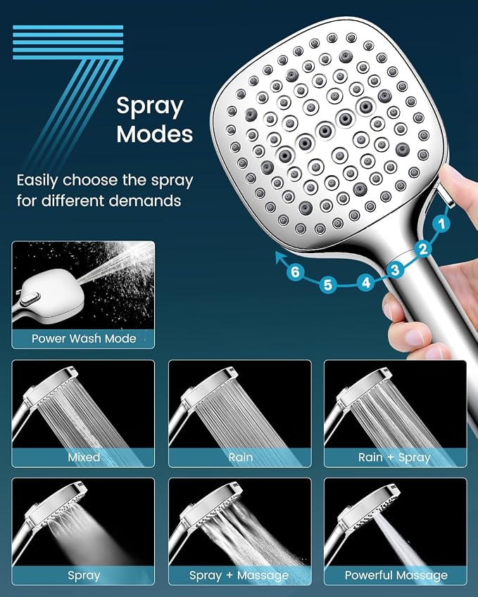 Filtered Shower Head with Handheld, High Pressure 7 Spray Showerhead with Filters, Detachable Shower Heads, Water Softener Filters for Hard Water - Remove Chlorine
