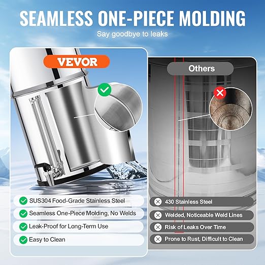 VEVOR Gravity-fed Water Filter System, 2.25G 304 Stainless-Steel Countertop Filtration System, Reduces Lead and up to 99% of Chlorine, with 2 Activated Carbon Filter, 2 Defluorination Filter, Spigot