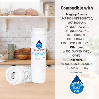 2-Pack Denali Pure Replacement for Viking RWFFR Refrigerator Water Filter - Compatible with Viking UKF8001 Fridge Water Filter Cartridge
