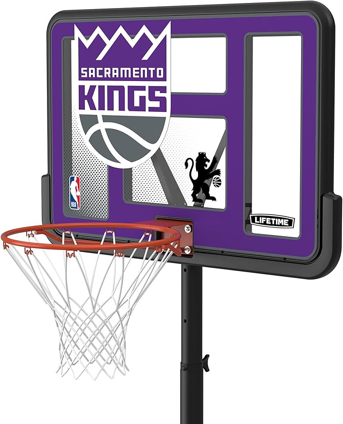 Lifetime NBA Sacramento Kings Portable Basketball Hoop, Adjustable Height 7.5-10 Ft, 44 Inch Shatterproof Fusion Backboard, Base with Wheels