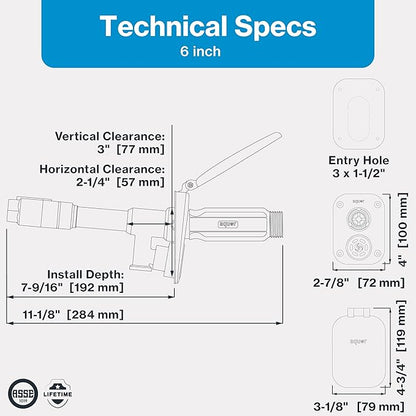 Aquor House Hydrant V2+ Frost Free Outdoor Faucet, Anti Siphon Valve with Quick Connect, Frost Proof Flush Wall Hose Bib, 6 inch Stem, 7-9/16 inch Install Depth, Slate Gray